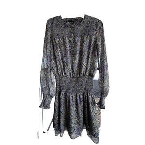 WHBM Pointillism Blouson Dress Long Sleeves S Metallic
